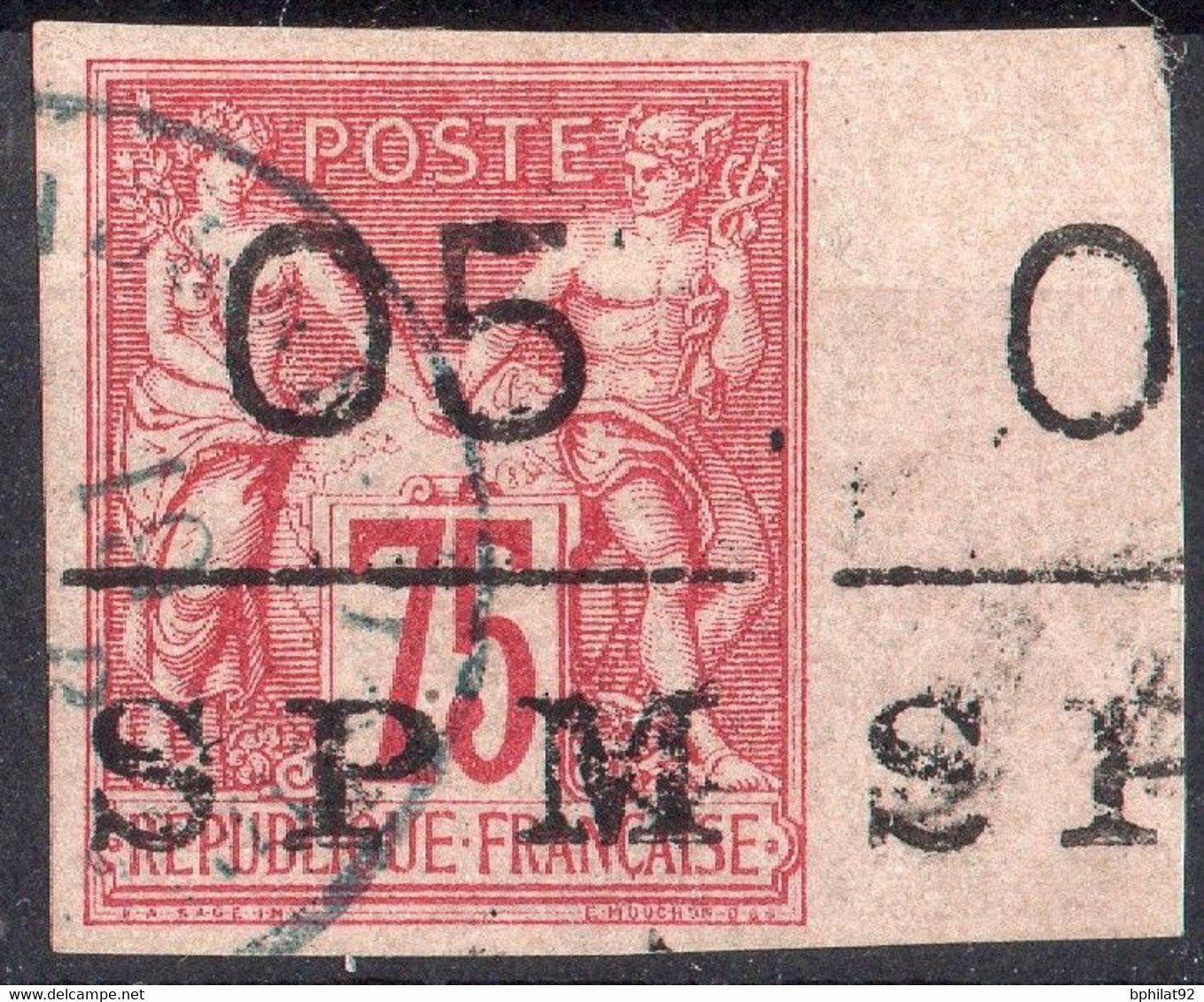 !!! ST PIERRE ET MIQUELON, N°10 BORD DE FEUILLE OBLITERE, SIGNE BRUN - Used Stamps