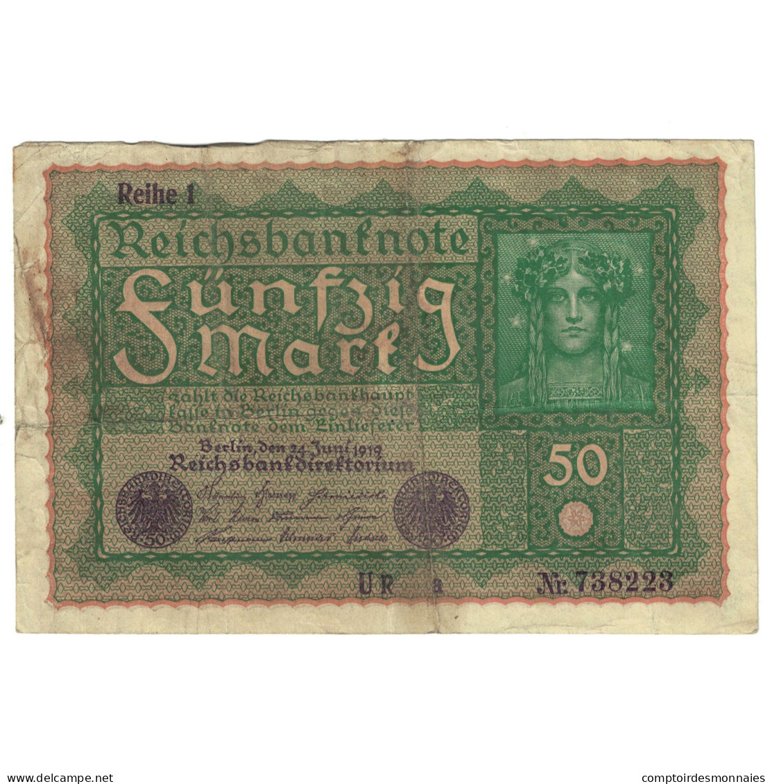 Billet, Allemagne, 50 Mark, 1919, 1919-06-24, KM:66, TB+ - 50 Mark