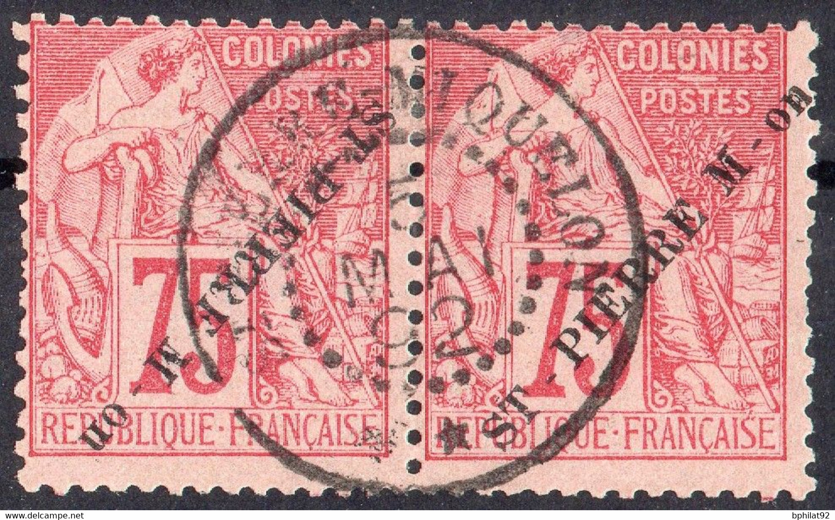 !!! ST PIERRE ET MIQUELON, PAIRE N°29/29a SURCH RENVERSEE TENANT A NORMAL OBLIT SUPERBE - Used Stamps