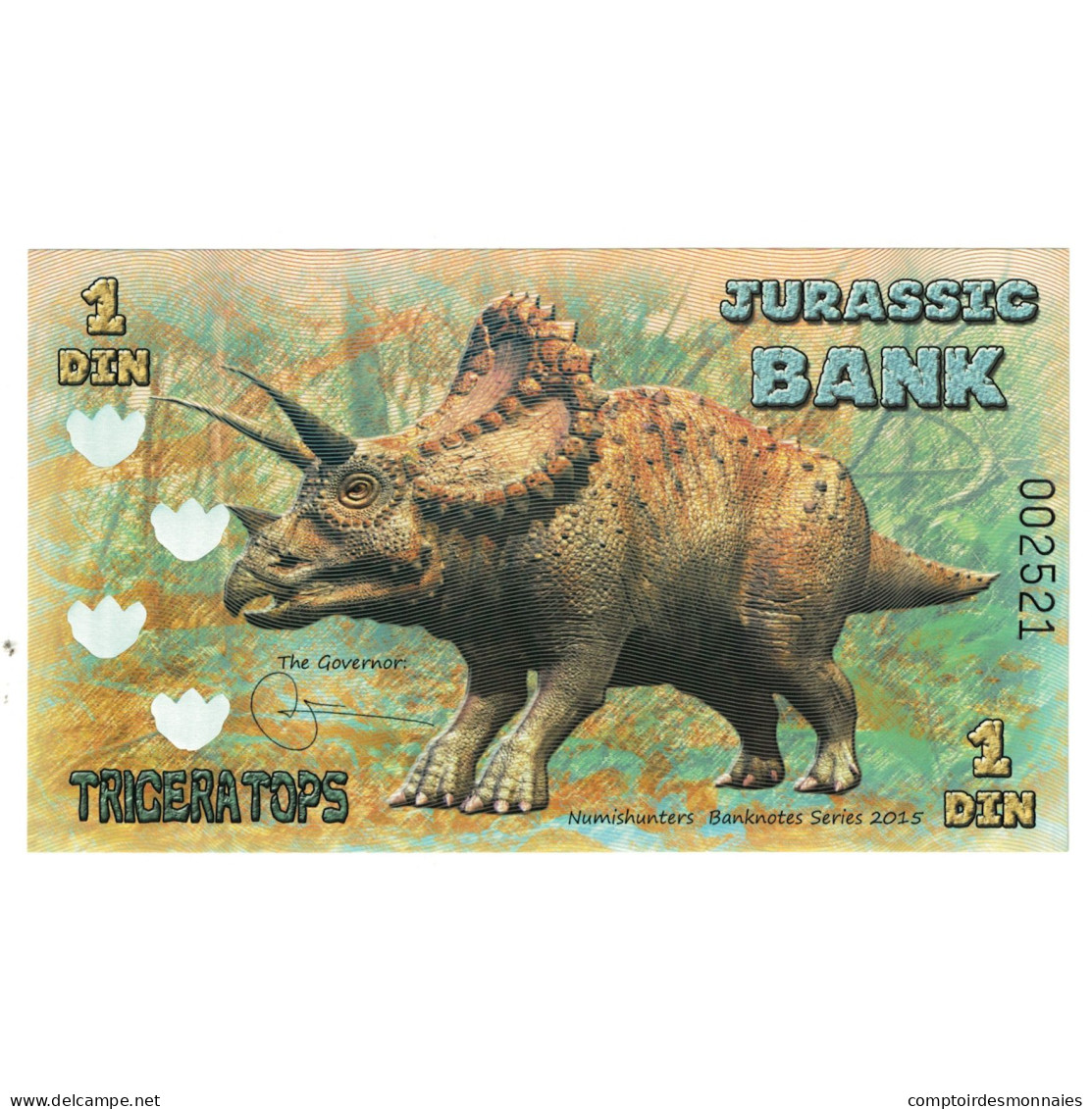 Billet, Espagne, Billet Touristique, 2015, JURASSIC BANK 1 DIN, NEUF - [ 7] Fautés & Variétés