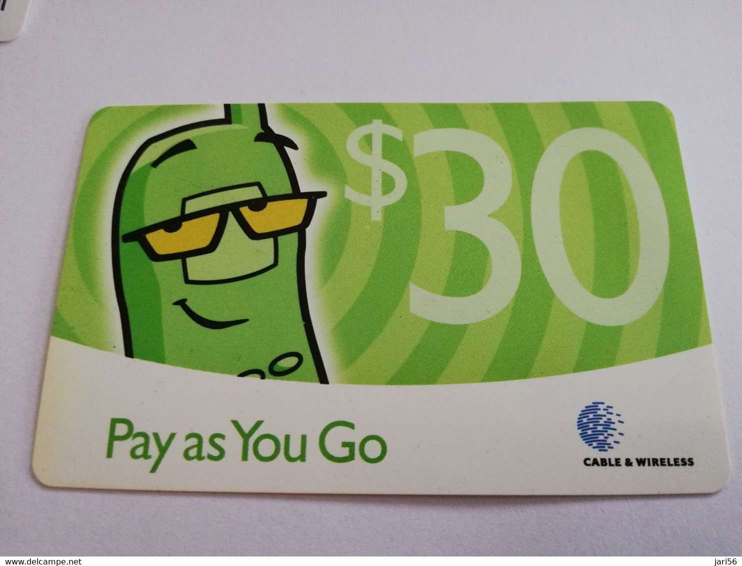BARBADOS   $ 30 ,- PAY AS YOU GO GREEN    Prepaid      Fine Used Card  ** 8841 ** - Barbades