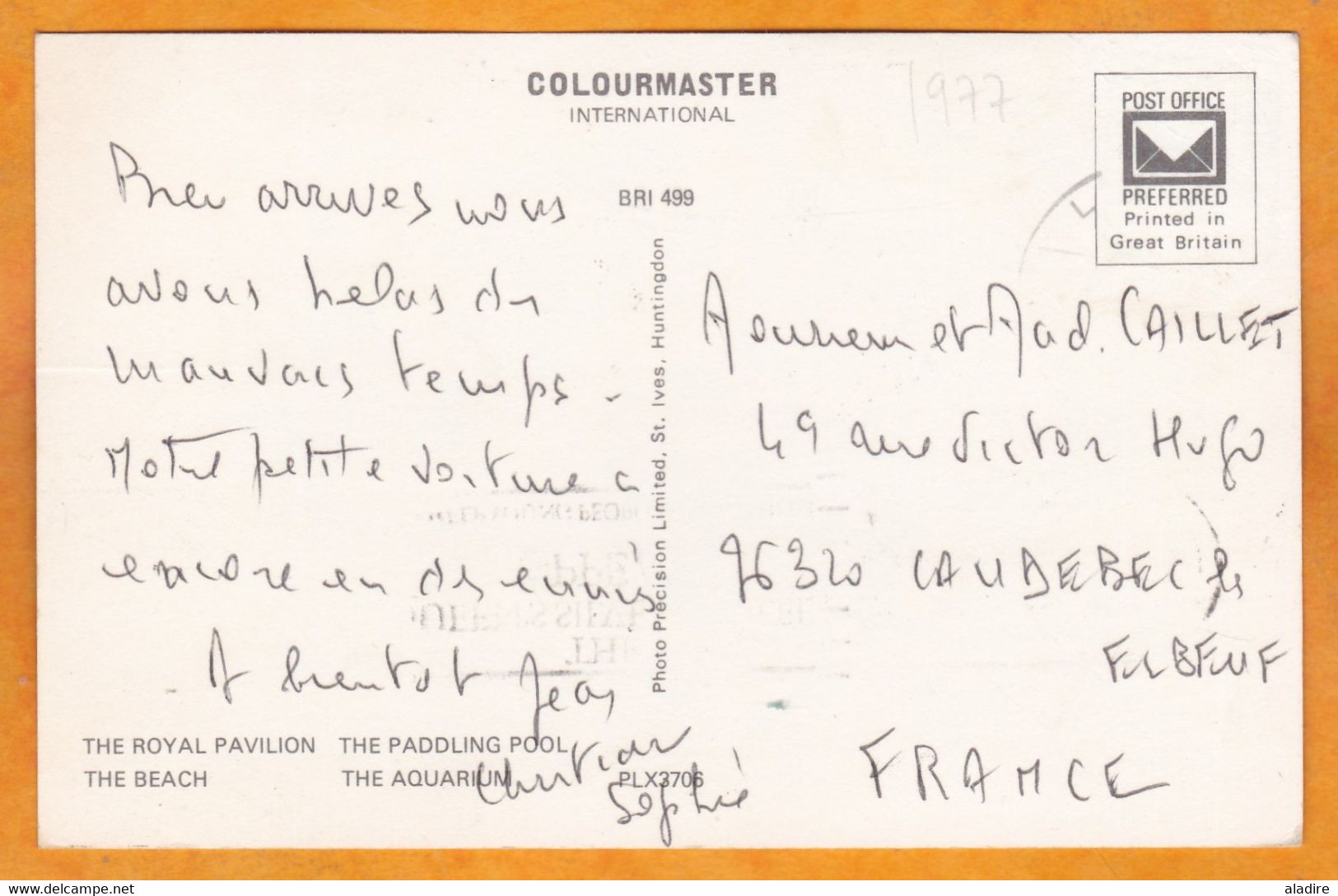 1977 - QEII - Unstamped Postcard From BRIGHTON To Laudebec, France - Queen's Silver Jubilee Appeal - Covers & Documents