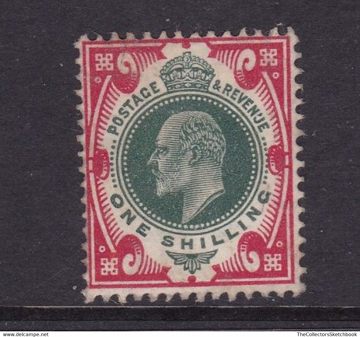 GB Edward V11 One Shilling Green And Scarlet  No Postmark.  No Gum. - Nuevos