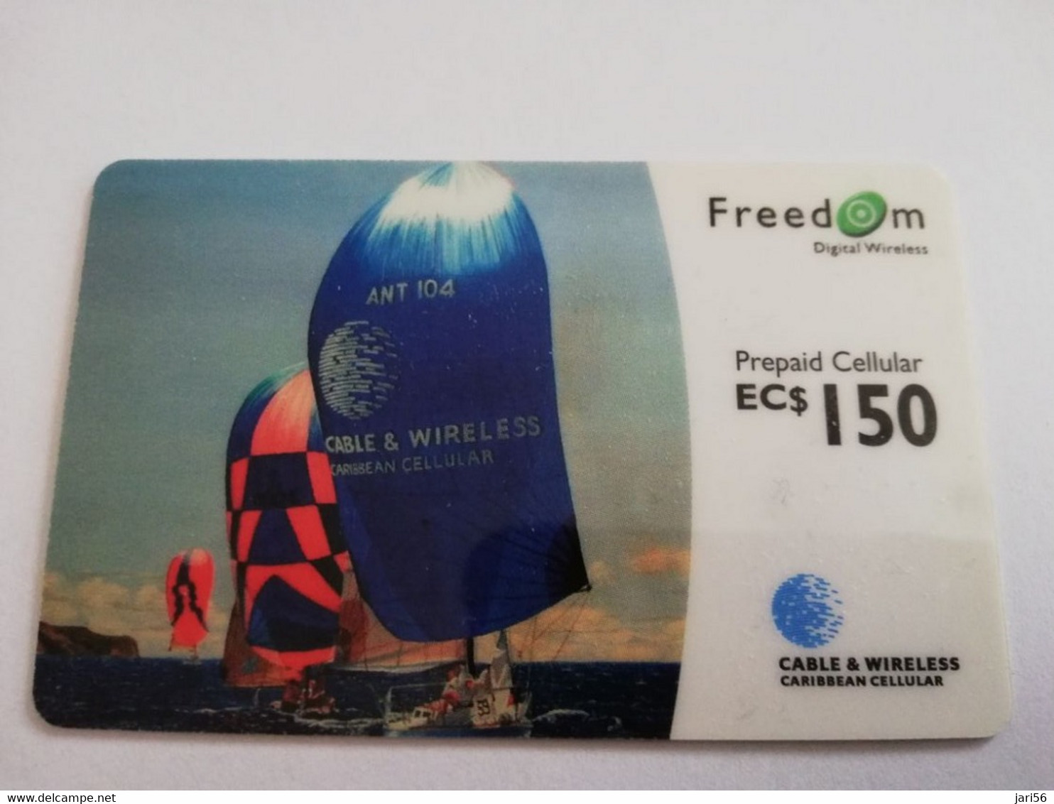 CARIBBEAN ISLANDS EC $ 150, SAIL BOATS -PREPAID CELLULAIR FREEDOM, Used ** 8847** - Antille (Altri)