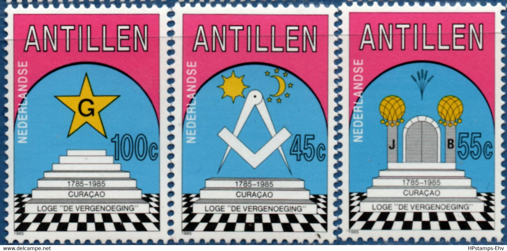 Dutch Antilles 1985 Freemasons Loge 3 Values MNH 2202.1531 Nederlandse Antillen Symbols, Membership Stages - Vrijmetselarij