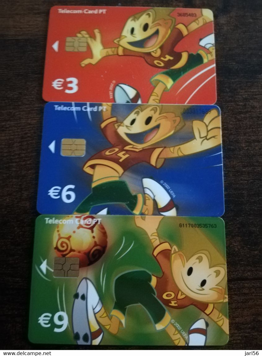 PORTUGAL  3X CHIPCARD SERIE EURO 2004 FUTBOL €3,€6,€9,- Nice  Fine Used    Chipcard    **8851** - Portugal