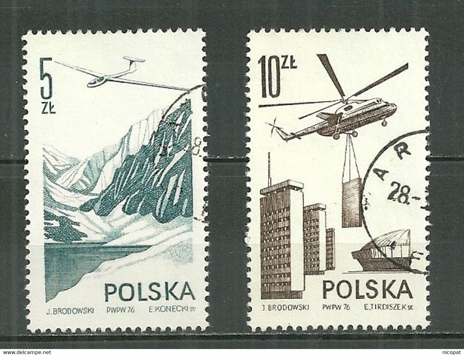 POLAND Oblitéré Poste Aérienne 55 Et 56 Aéronautique Planeur Jantar Hélicoptère De Transport MI-6 - Used Stamps