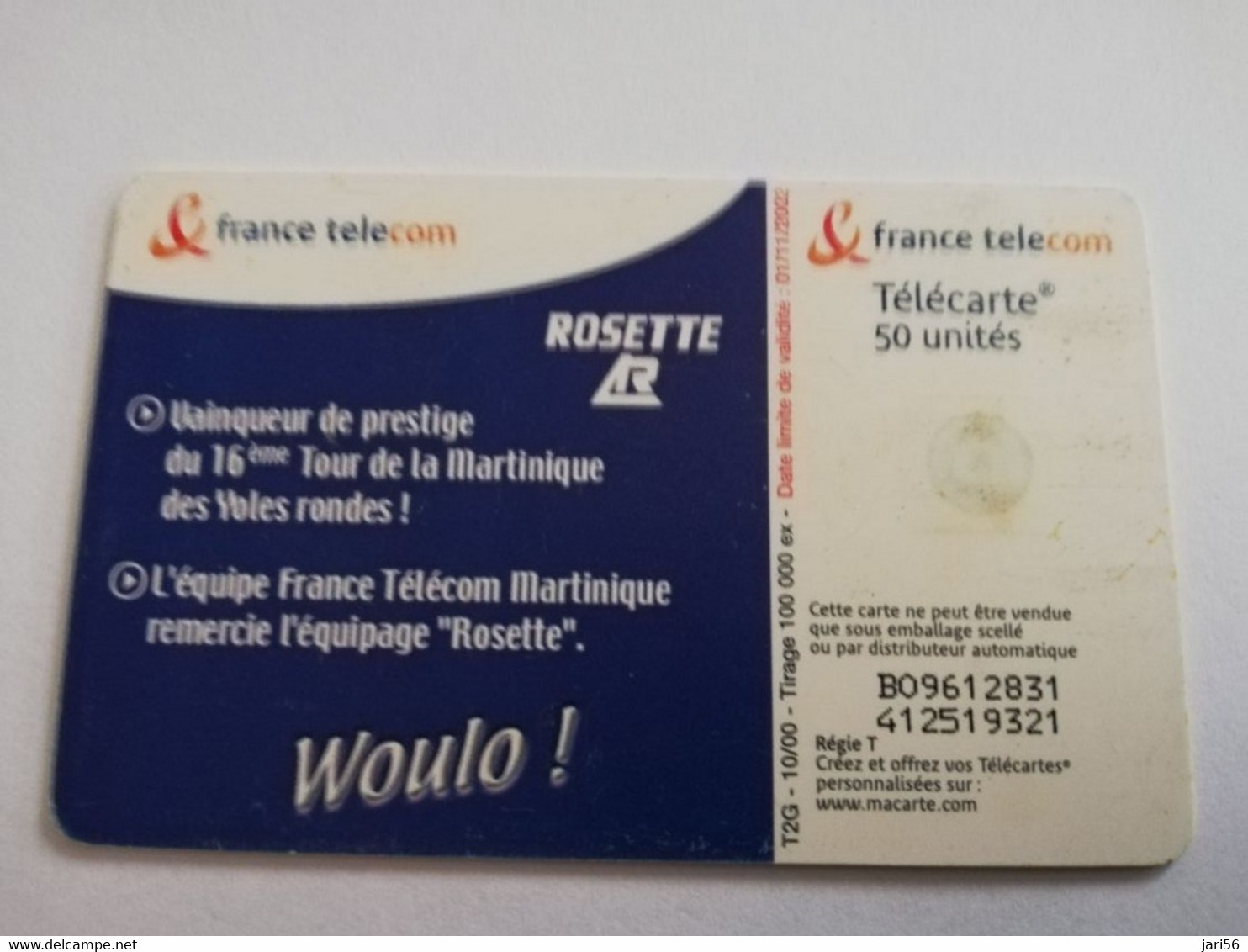 FRANKRIJK  50 UNITS  ROSETTE / VAINQUEUR DU TOUR 2000 /  TOUR DE LA MARTINIQUE USED CARD **8856** - Privadas