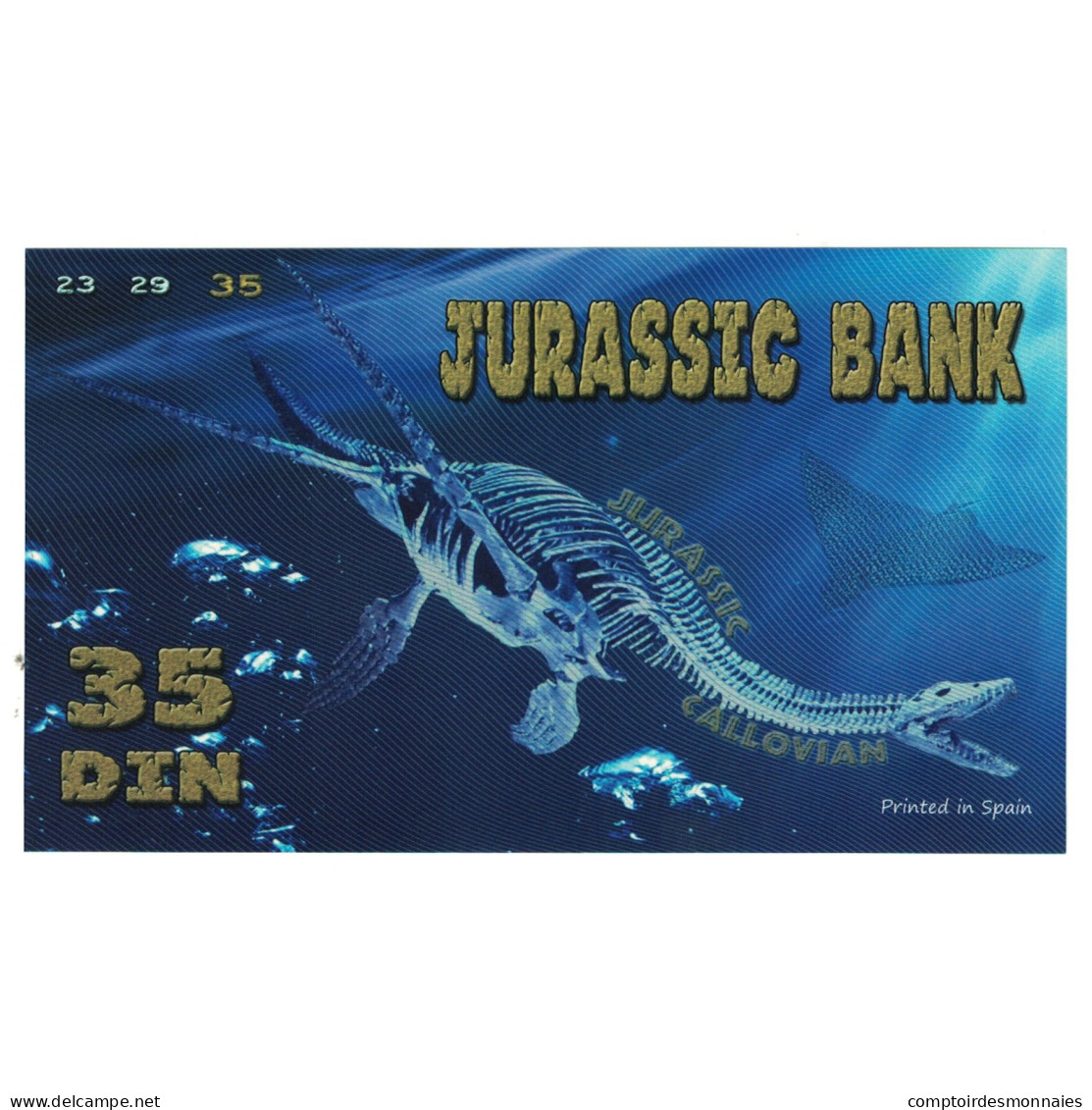 Billet, Espagne, Billet Touristique, 2015, JURASSIC BANK 35 DIN, NEUF - [ 7] Fautés & Variétés