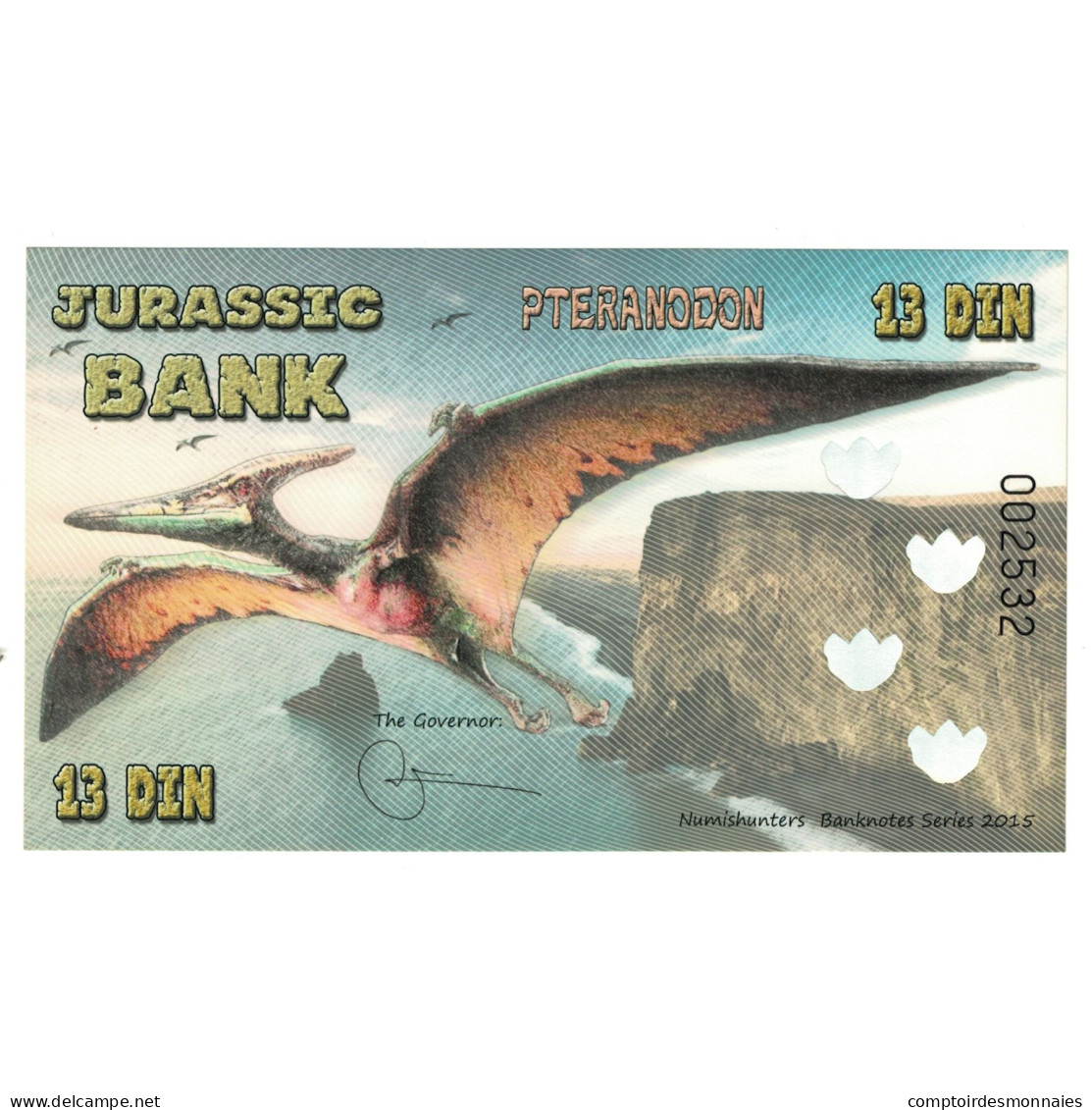 Billet, Espagne, Billet Touristique, 2015, JURASSIC BANK 13 DIN, NEUF - [ 7] Fautés & Variétés