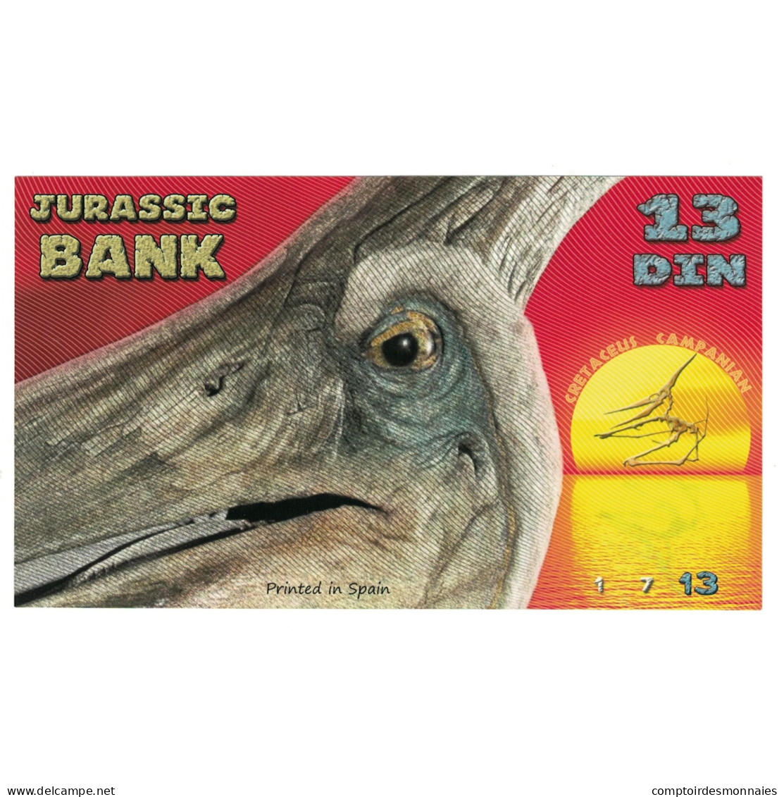 Billet, Espagne, Billet Touristique, 2015, JURASSIC BANK 13 DIN, NEUF - [ 7] Fautés & Variétés