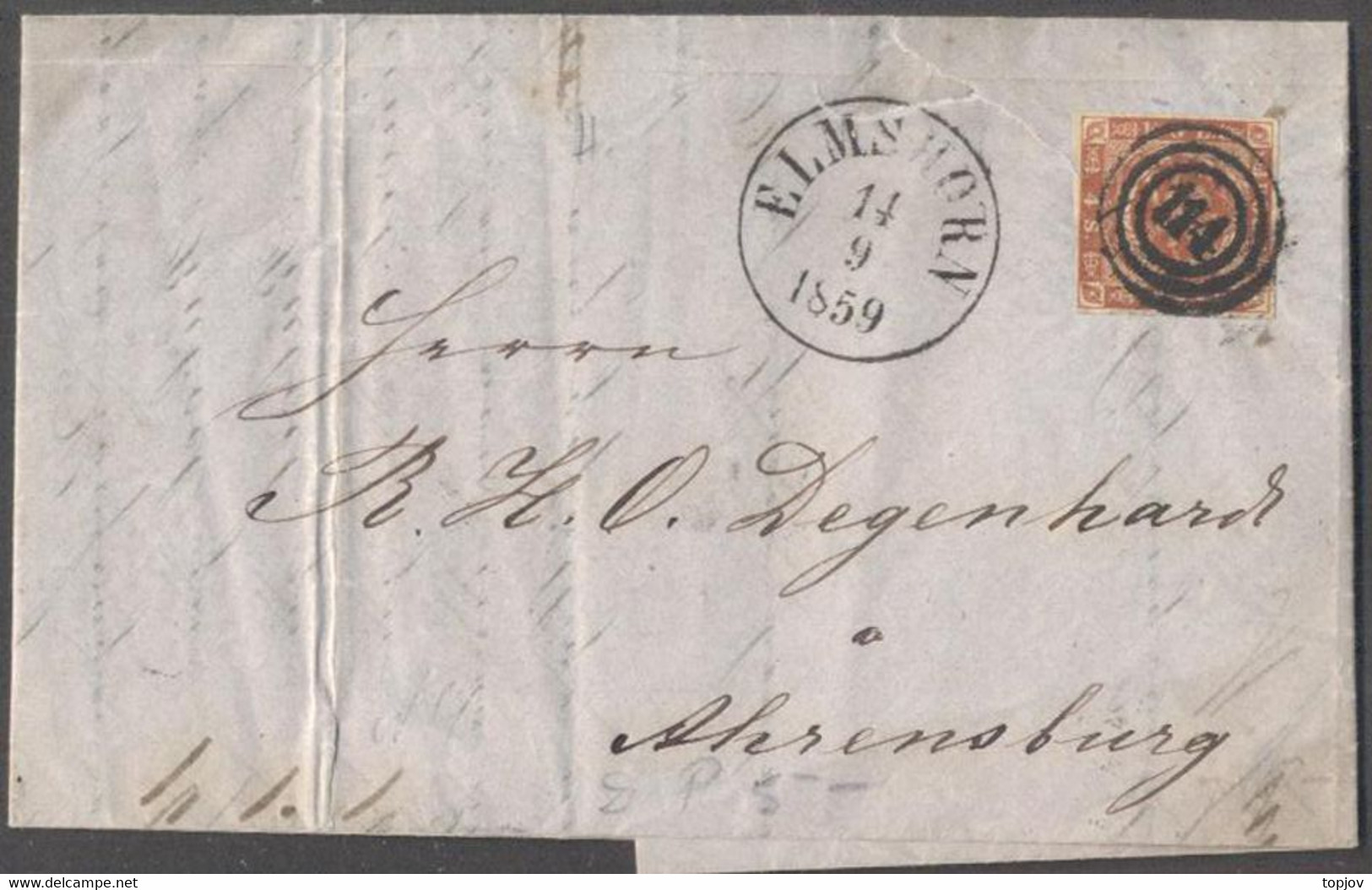 DENMARK - 4 S. ELMSHORN To AHRENSBURG GERMANY  Complet. Letter - 1859 - Covers & Documents