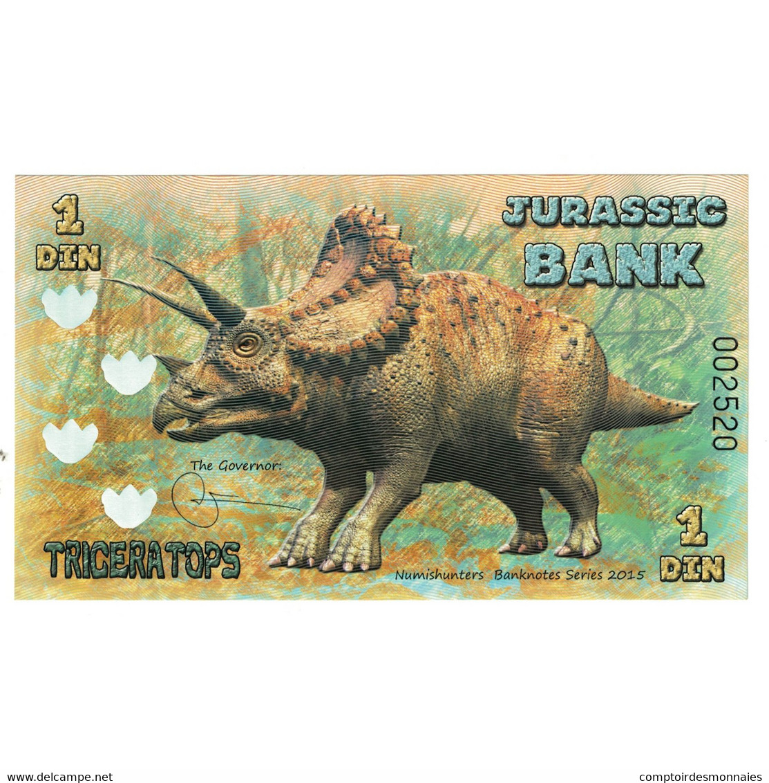 Billet, Espagne, Billet Touristique, 2015, JURASSIC BANK 1 DIN, NEUF - [ 7] Fehldrucke