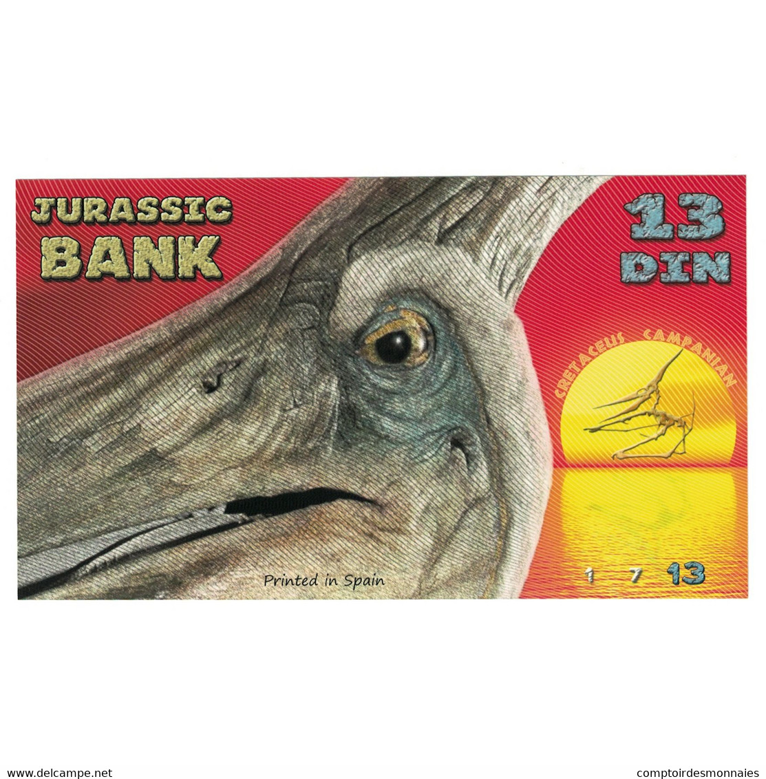 Billet, Espagne, Billet Touristique, 2015, JURASSIC BANK 13 DIN, NEUF - [ 7] Fehldrucke