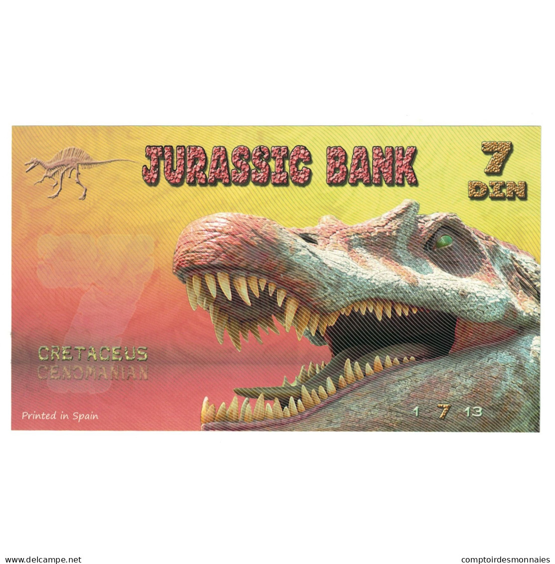 Billet, Espagne, Billet Touristique, 2015, JURASSIC BANK 7 DIN, NEUF - [ 7] Fehldrucke