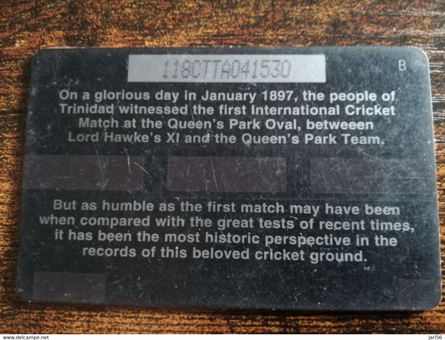 TRINIDAD & TOBAGO  GPT CARD    $20,-  118CCTA   CRICKET/LOVELY CRICKET               Fine Used Card        ** 8891** - Trinidad & Tobago