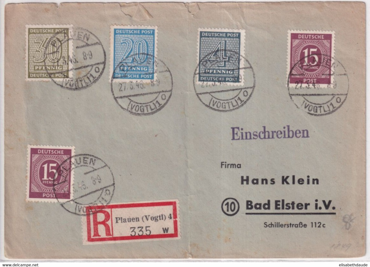 OCCUPATION SOVIETIQUE - TIMBRE LOCAUX - 1946 - ENVELOPPE RECOMMANDEE De PLAUEN - Brieven En Documenten