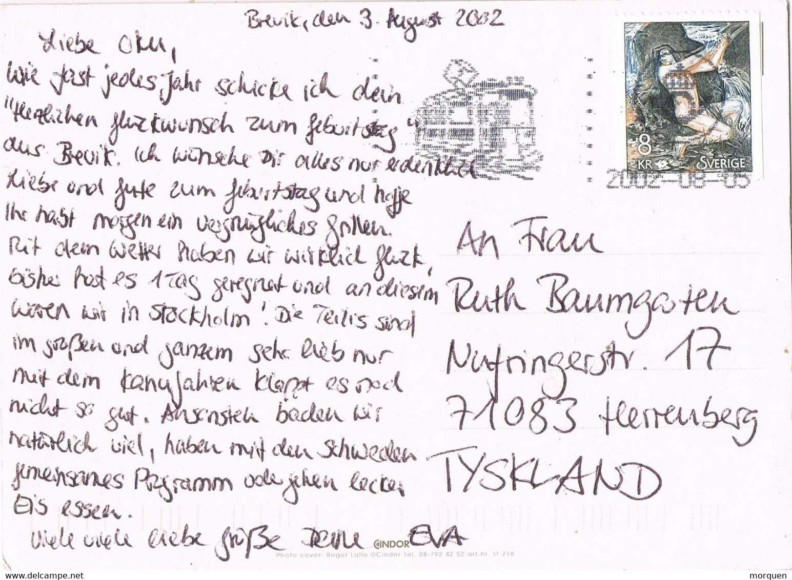 43797. Postal Aerea BREVIK (Sverige) Suecia 2002. Slogan Tranvia - Cartas & Documentos