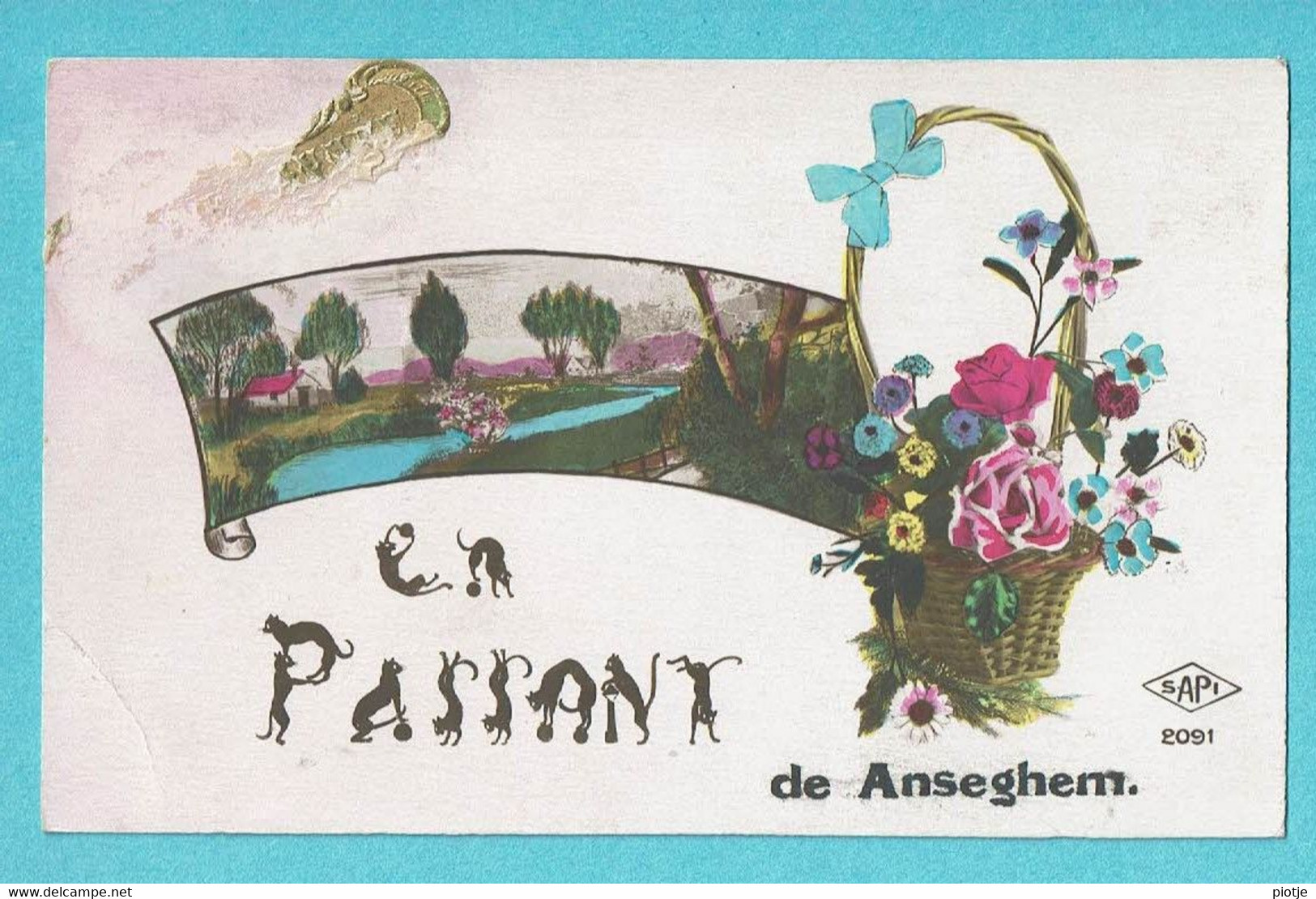 * Anzegem - Anseghem (West Vlaanderen) * (SAPI 2091) En Passant De Anseghem, Fantaisie, Fleurs, Panier, Old - Anzegem