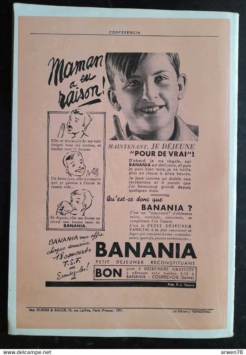 PUB PUBLICITE BANANIA 4eme De Couverture D'une Revue De 1937 ( Complete ) - Chocolat