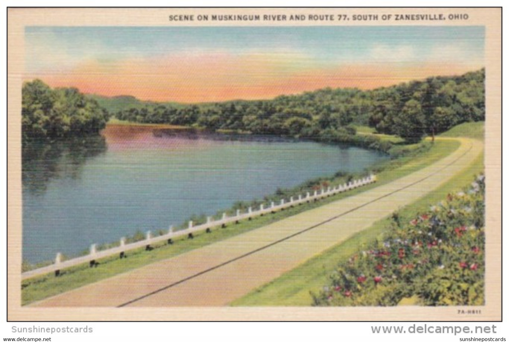 Ohio Scene On Muskingum River And Route 77 South Of Zanesville Curteich - Zanesville