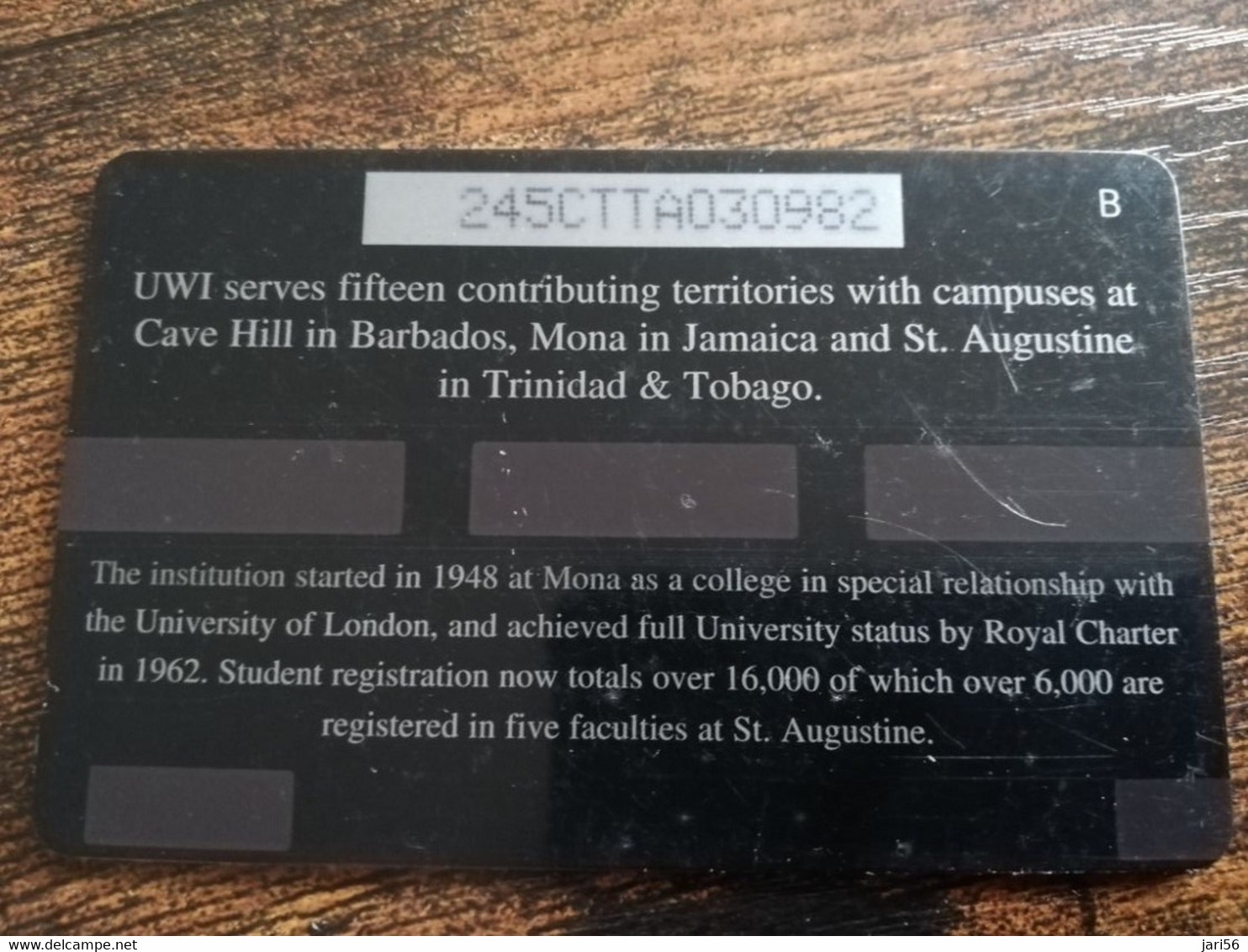 TRINIDAD & TOBAGO  GPT CARD    $60,-  245CCTA    50 YEARS UNIVERSITY WEST IND            Fine Used Card        ** 8907** - Trinidad & Tobago