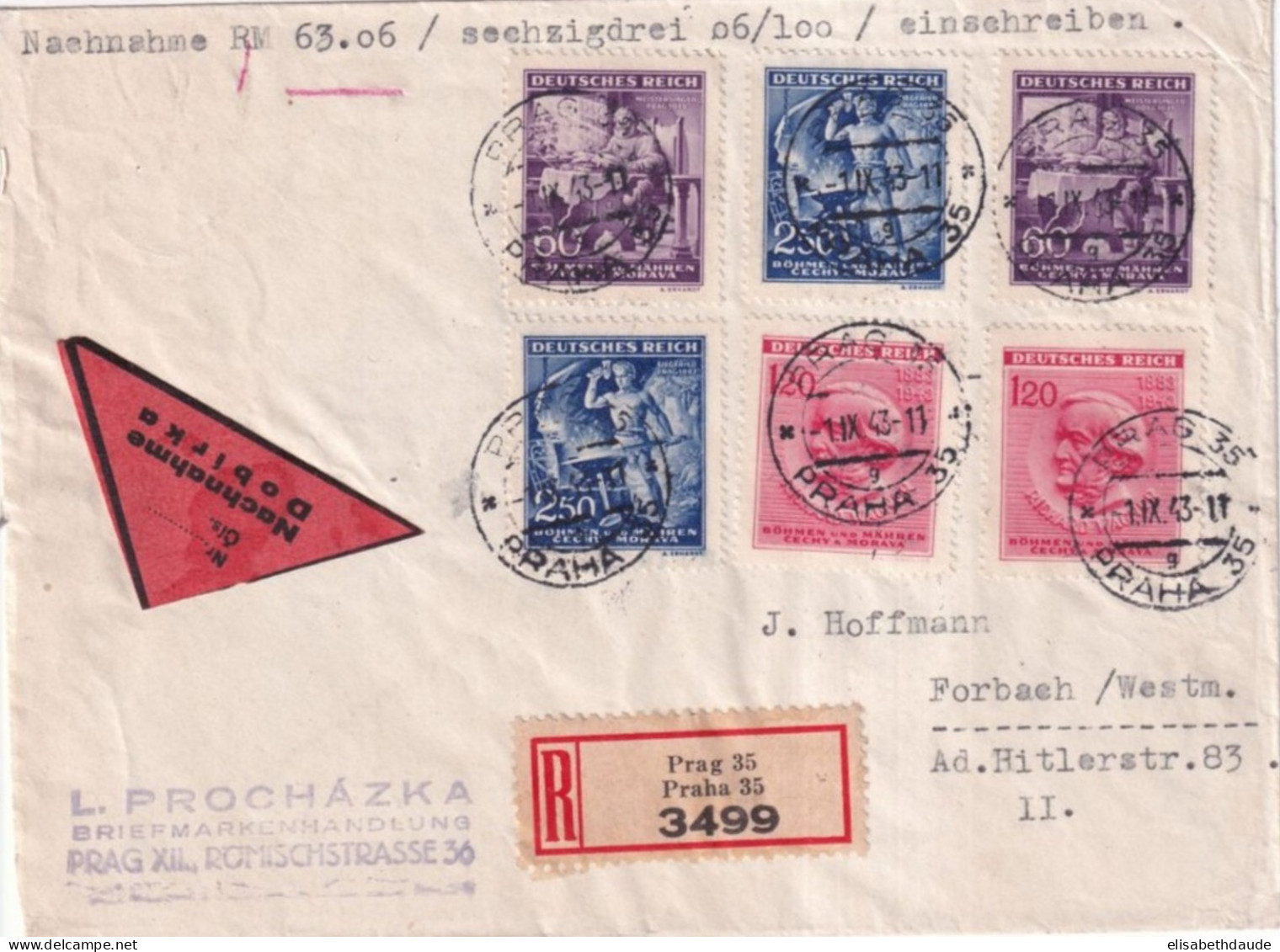 BÖHMEN Und MÄHREN - 1943 - ENVELOPPE RECOMMANDEE REMBOURSEMENT De PRAGUE => FORBACH (MOSELLE) - Briefe U. Dokumente