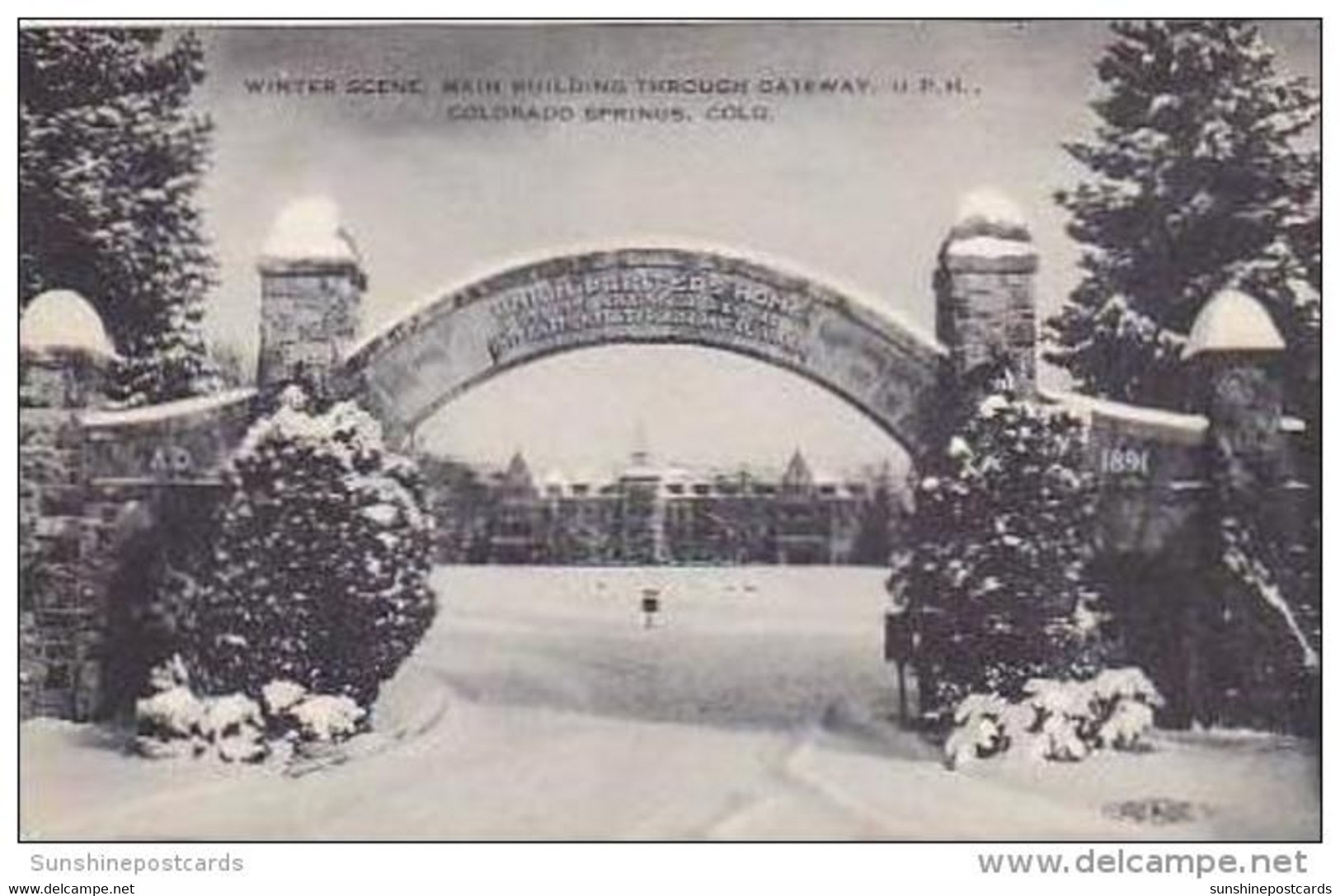 Colorado Colorado Springs Winter Scene Main Building Through Gateway UPH Artvue - Colorado Springs