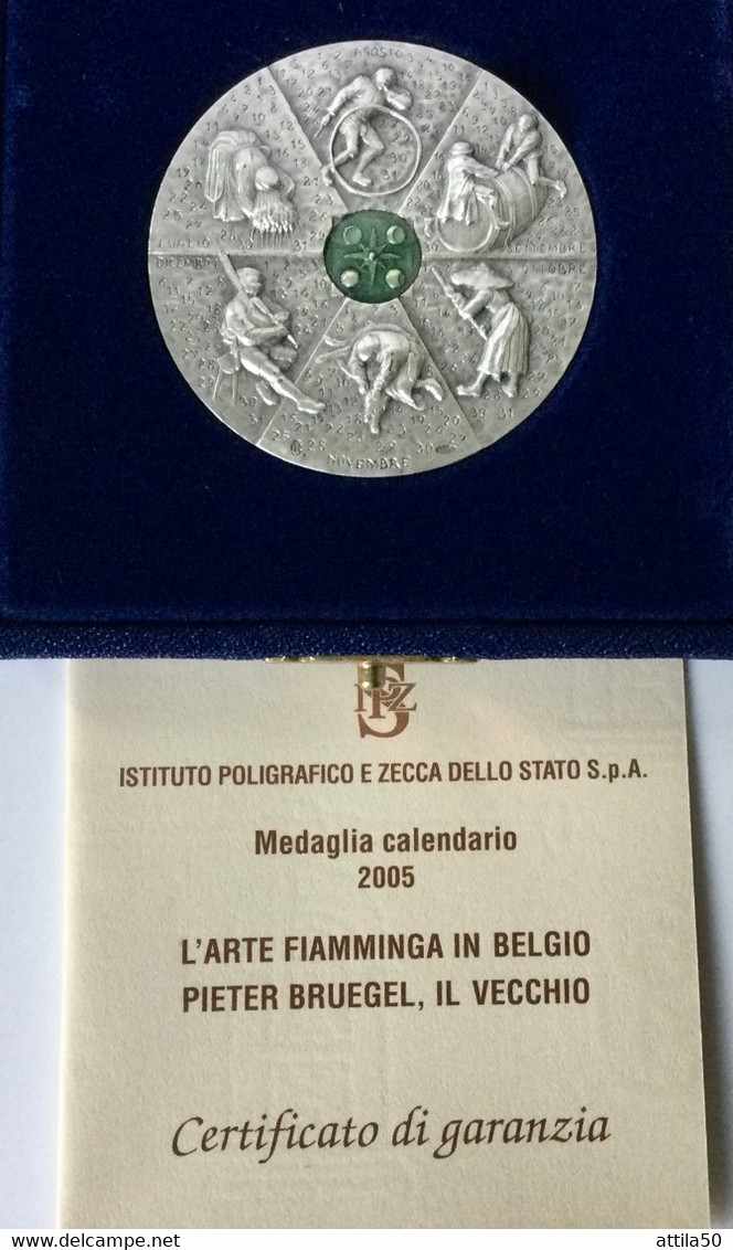 Istituto Poligrafico Dello Stato- Medaglia Calendario 2005 Argento E Smalti - Gr.52 - Diametro Mm.52. Pieter Bruegel. . - Monétaires/De Nécessité