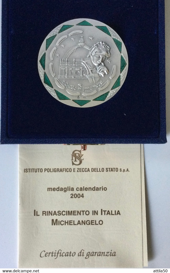 Istituto Poligrafico Dello Stato- Medaglia Calendario 2004 Argento E Smalti - Gr.52 - Diametro Mm.52. Michelangelo. - Notgeld