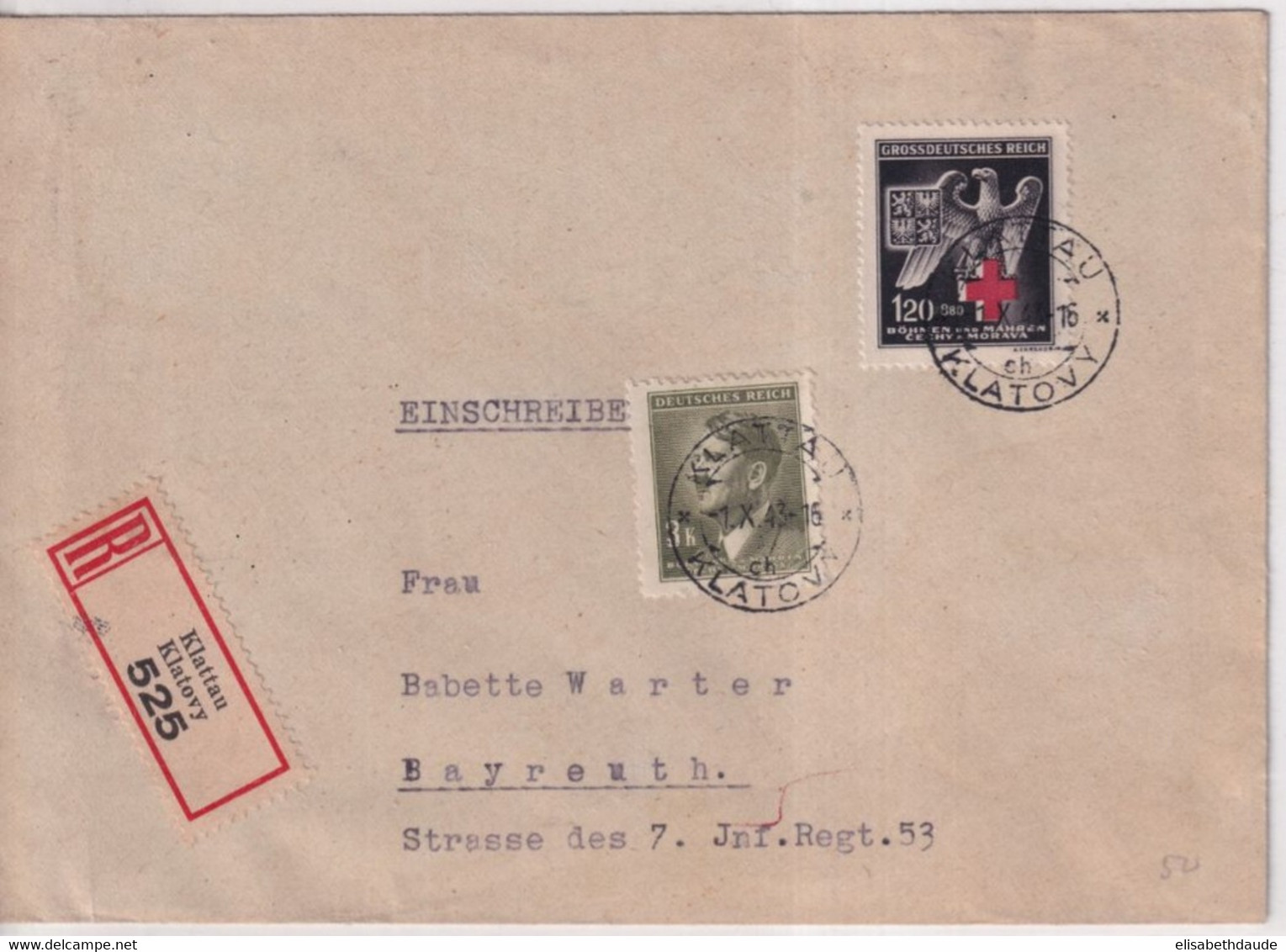 BÖHMEN Und MÄHREN - 1943 - ENVELOPPE RECOMMANDEE De KLATOVY => BAYREUTH - Briefe U. Dokumente