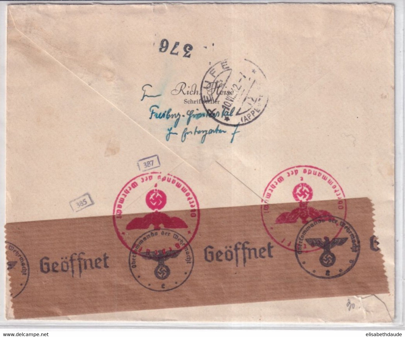 BÖHMEN Und MÄHREN - 1942 - MIXTE Avec REICH Sur ENVELOPPE RECOMMANDEE De FREIBURG (BADEN) !! => TEUFEN (SUISSE) - Cartas & Documentos
