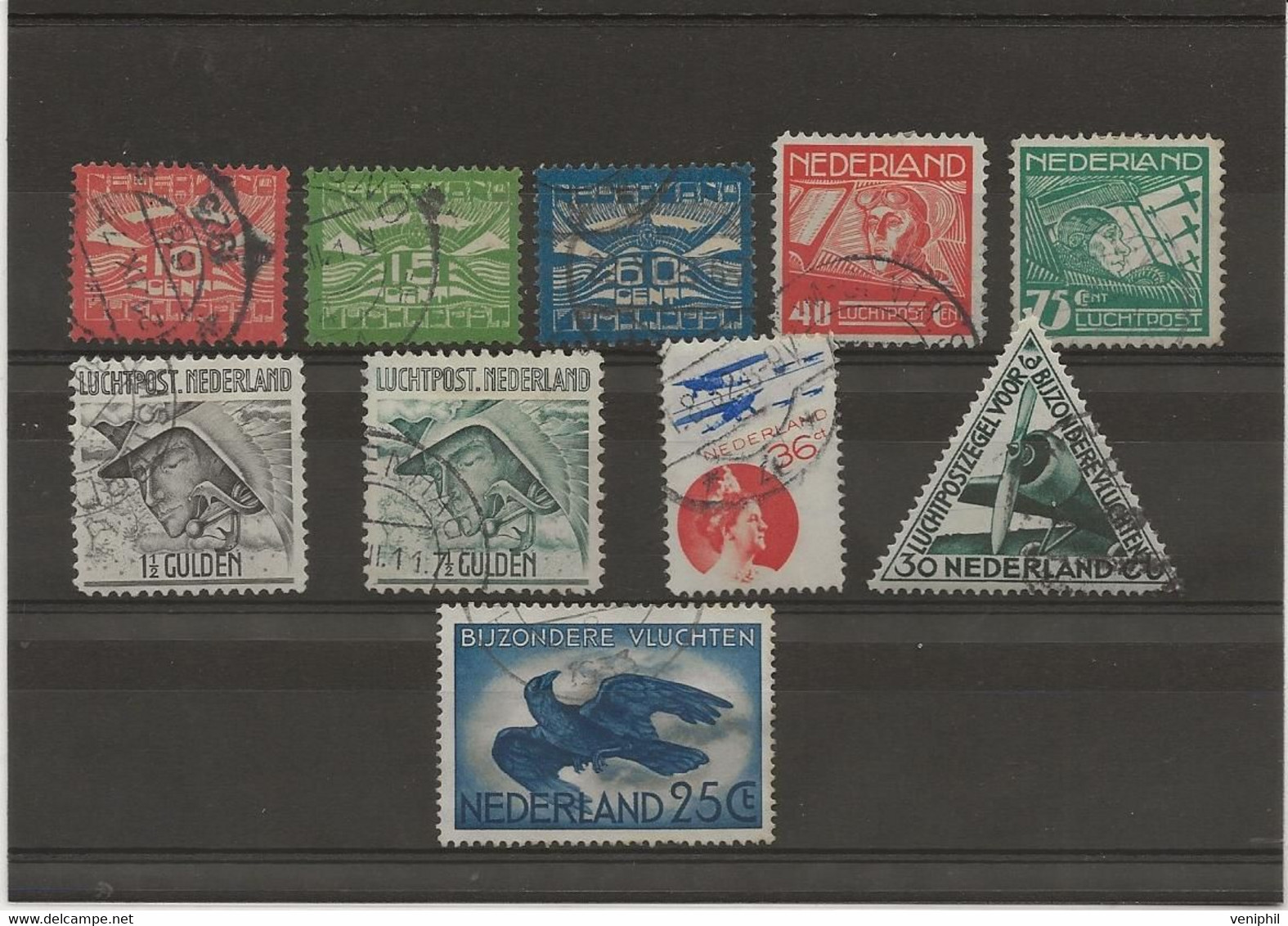 PAYS - BAS - POSTE AERIENNE N° 1 A 11 OBLITERE (sauf N°7 ) ANNEE 1921 A 1938- COTE : 18,60 € - Airmail