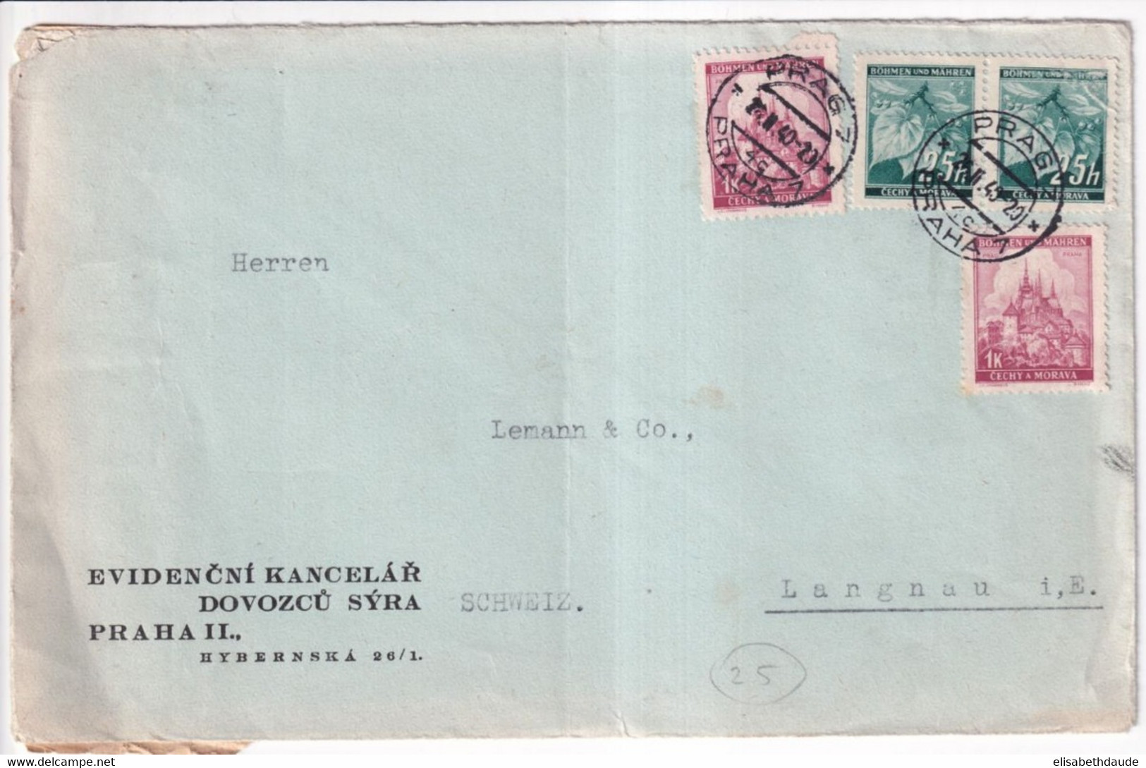 BÖHMEN Und MÄHREN - 1940 - ENVELOPPE De PRAGUE Avec CENSURE AU DOS => LANGNAU I.EMMENTAL SUISSE ! - Covers & Documents