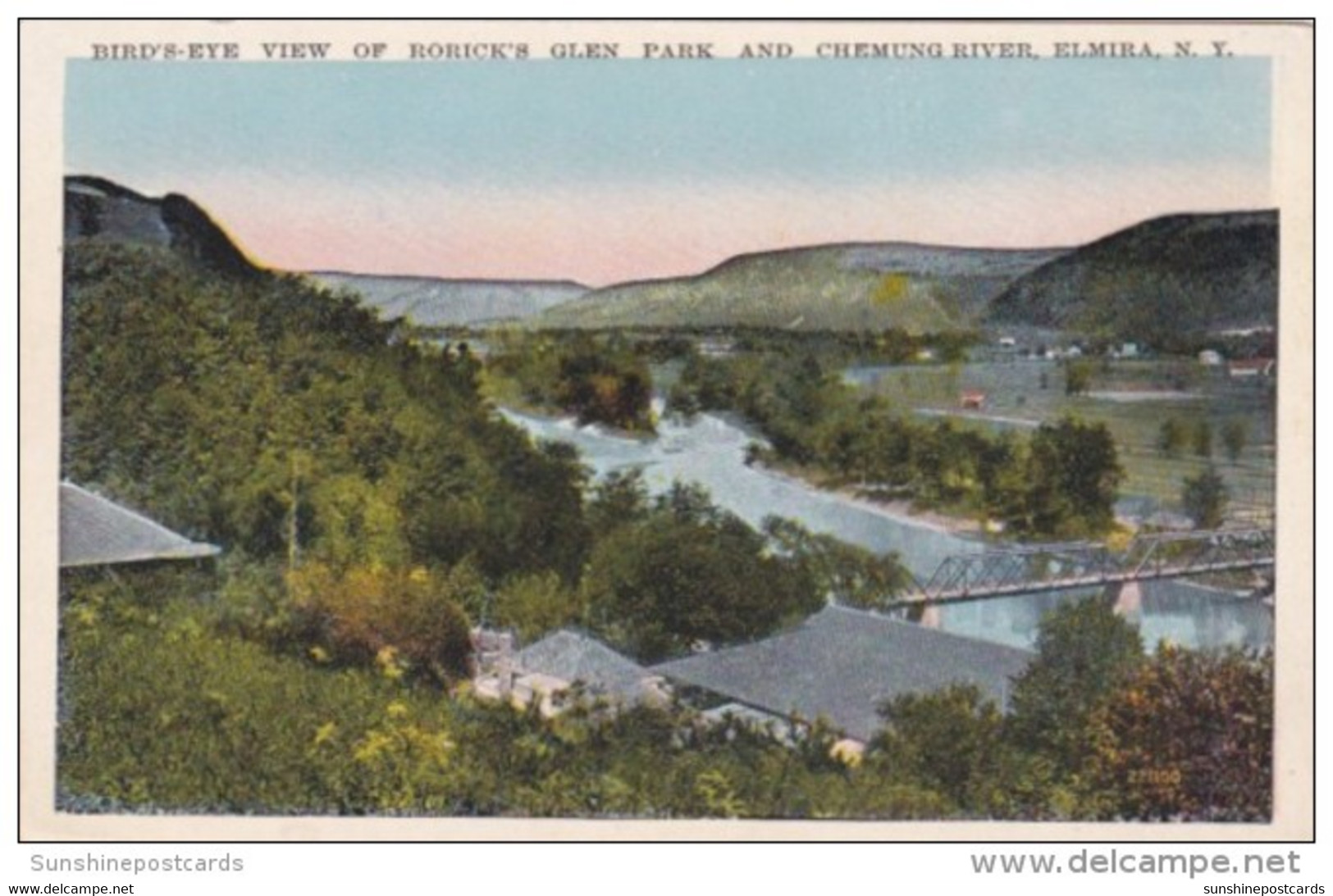 New York Elmira Birds Eye View Of Rorick's Glen Park And Chemung River - Adirondack