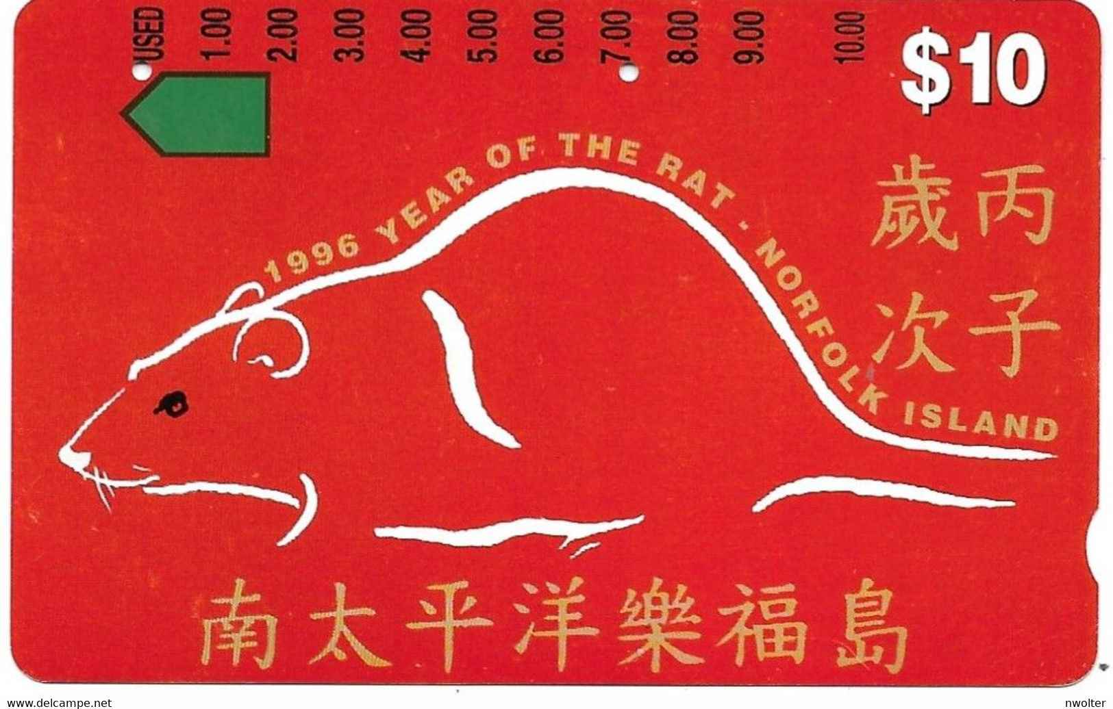 @+ Norfolk Telecom - $10 - 1996 Year Of The Rat - Ref: I961913 - Norfolk Island