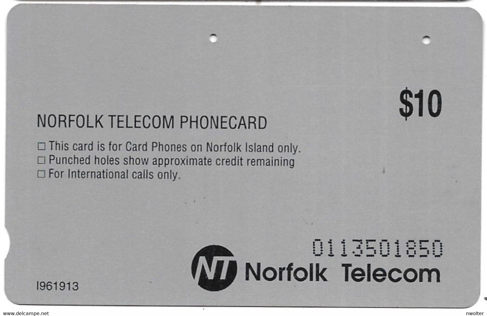 @+ Norfolk Telecom - $10 - 1996 Year Of The Rat - Ref: I961913 - Norfolk Eiland