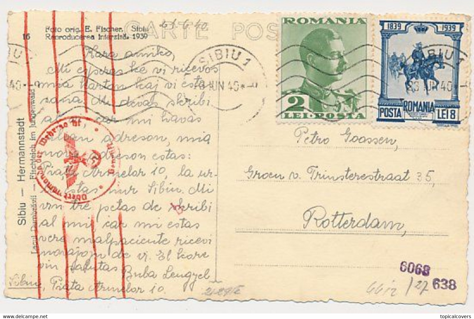 Censored Card Sibiu Romania - Rotterdam The Netherlands 1940 - WWII - 2de Wereldoorlog (Brieven)