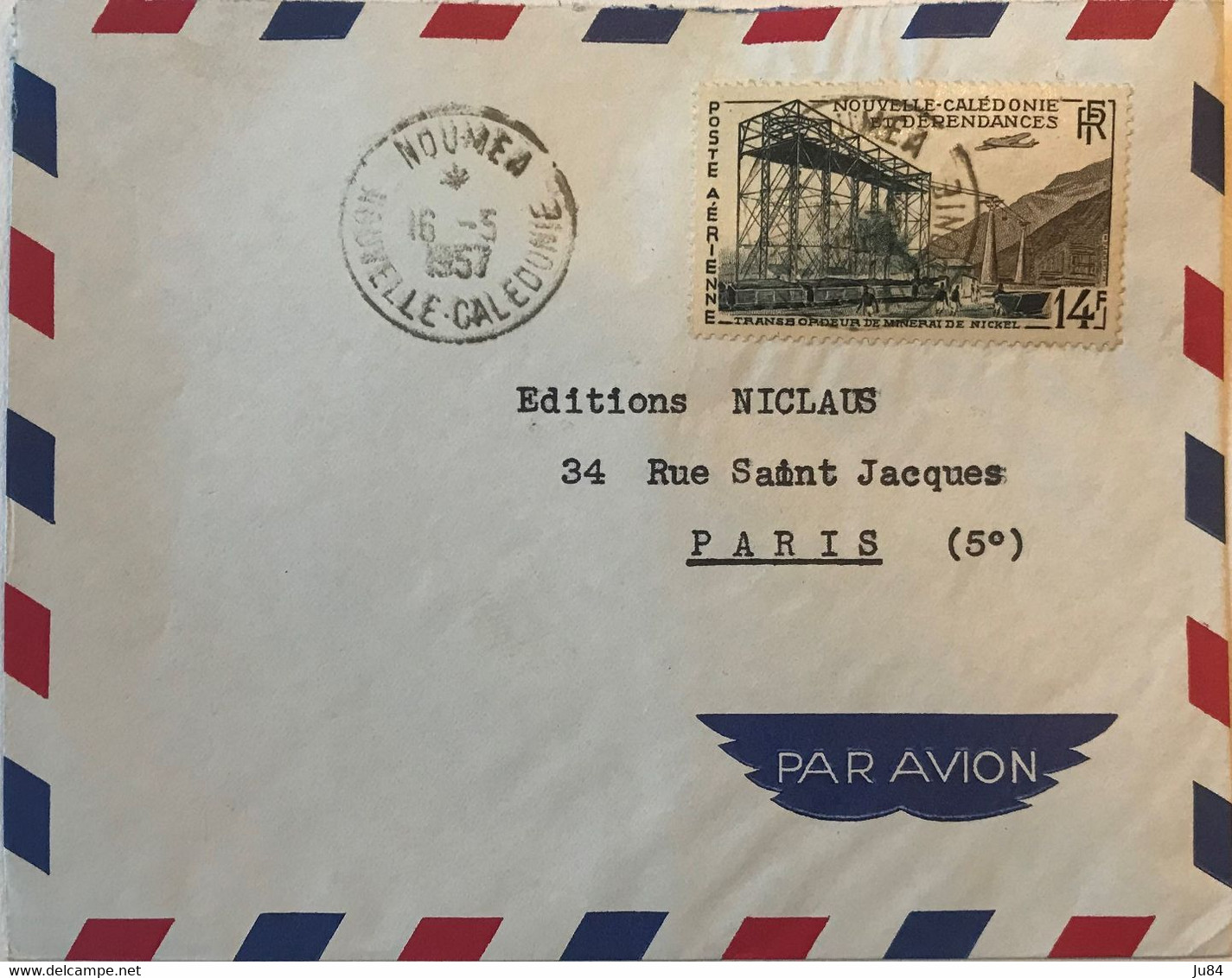 Nouvelle-Calédonie - Nouméa - Lettre Avion Pour Paris (France) - 14f Poste Aérienne Seul Sur Lettre - 16 Mai 1957 - Gebraucht