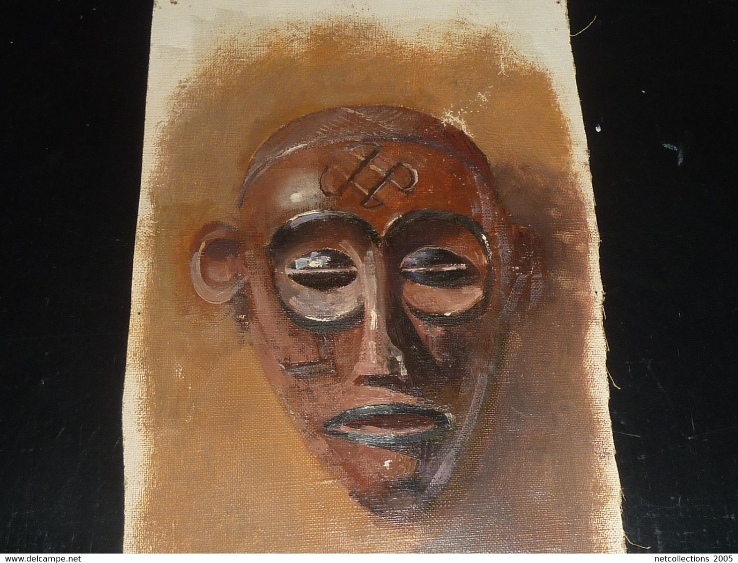 PEINTURE MASQUE AFRICAIN - HUILE OU GOUACHE ?, SUR TOILE SIGNE (CN) - Other & Unclassified