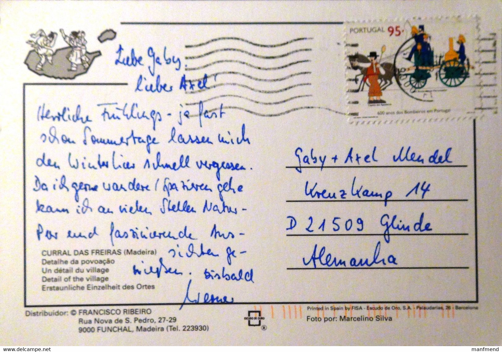 Madeira - 1995 - Mi:PT 2086, Sn:PT 2062, Yt:PT 2062 On Postcard - Look Scan - Cartas & Documentos