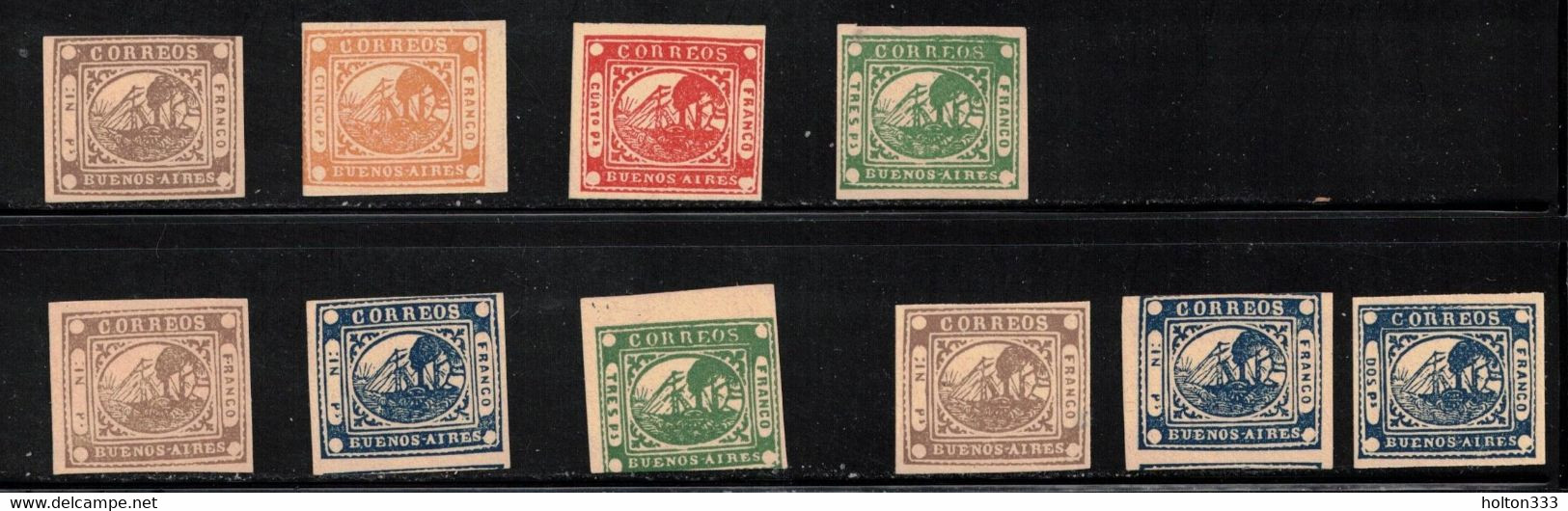 BUENOS ARIES Scott # 1-5 Unused NO GUM - Reprints Or Die Proofs Originals CV 15K - Buenos Aires (1858-1864)