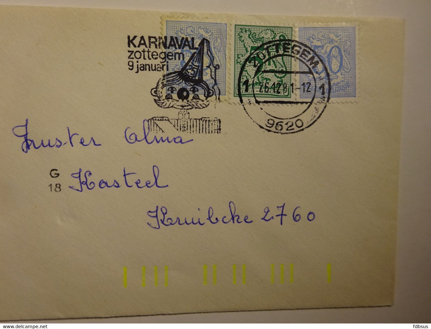 1981 Kleine Enveloppe Uit 9620 ZOTTEGEM Gefr. 1 X 5Fr + 2 X 50c -  Slogan KARNAVAL - Zie Scan (s) Voor Zegels, Stempels - 1977-1985 Chiffre Sur Lion