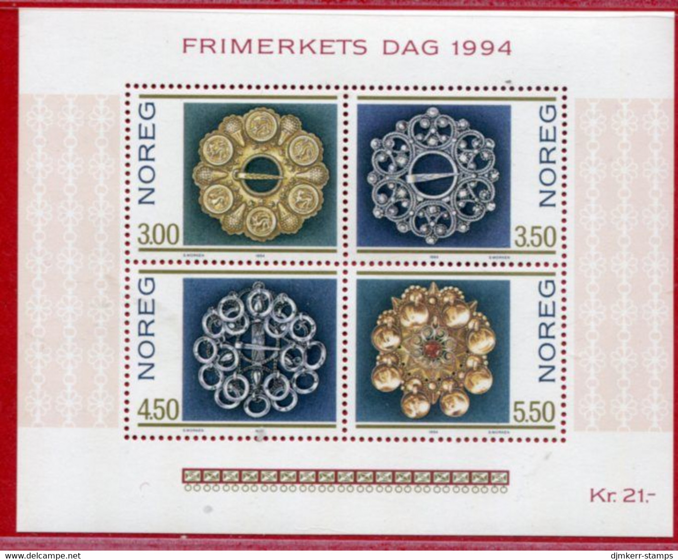 NORWAY 1994 Stamp Day Block MNH / **.   Michel Block 21 - Unused Stamps