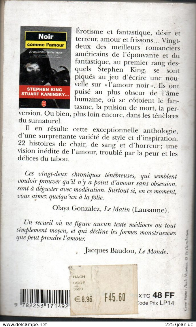 Noir Comme L'Amour 22 Nouvelles Fantastiques Editions Livre De Poche Albin Michel - Roman Noir
