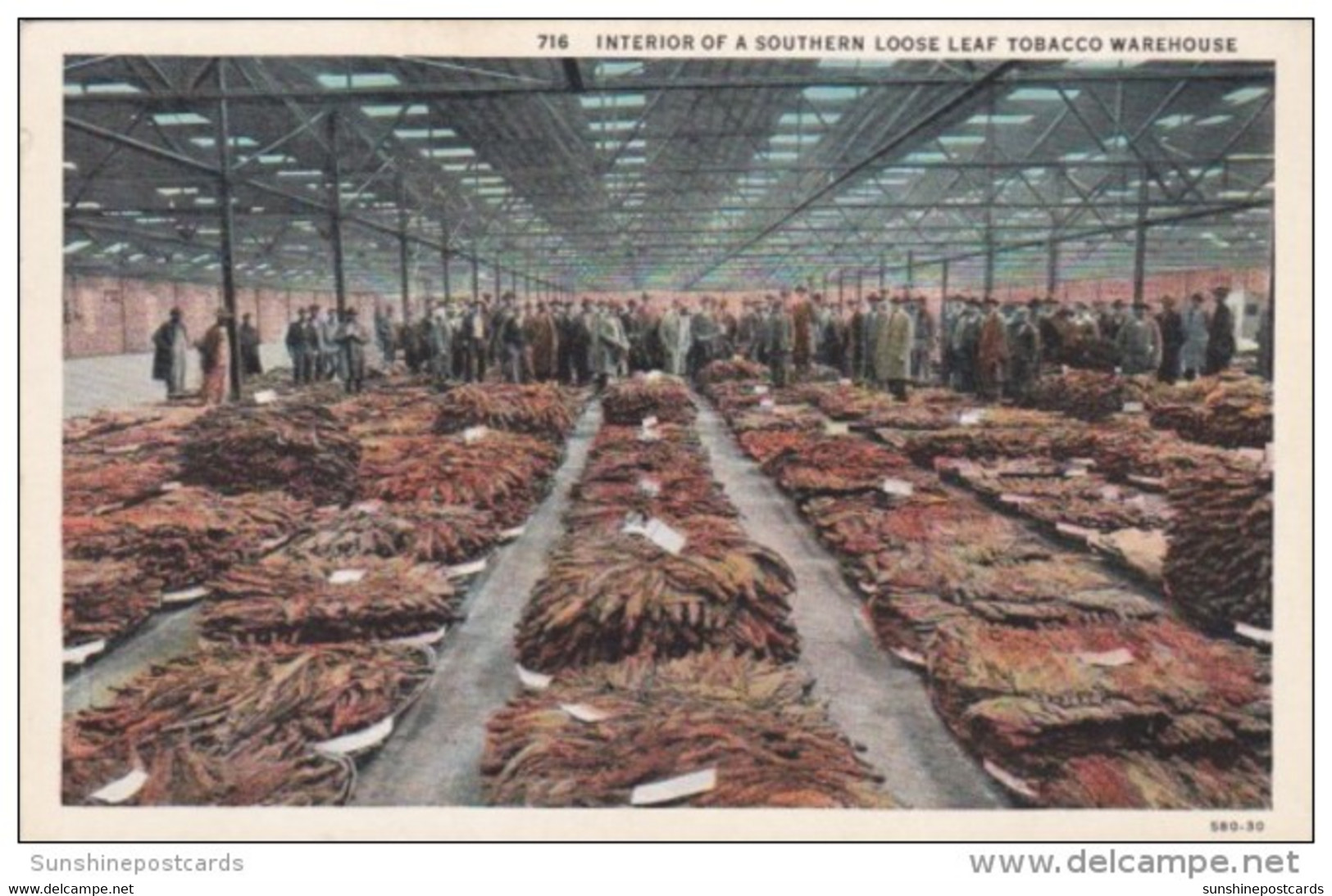 Interior Of A Southern Loose Leaf Tobacco Warehouse Curteich - Tabaco