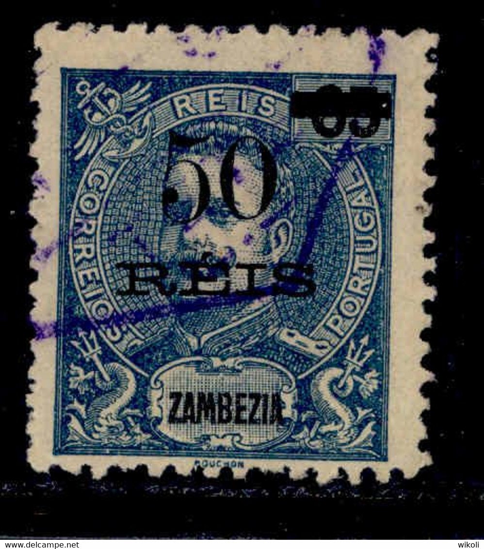 ! ! Zambezia - 1905 King Carlos OVP 50 R (RARE OVP TYPE 2) - Af. 54c - Used - Zambezia