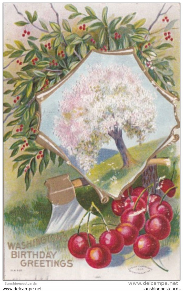 George Washington Birthday Greetings With Cherry Tree 1910 - Présidents