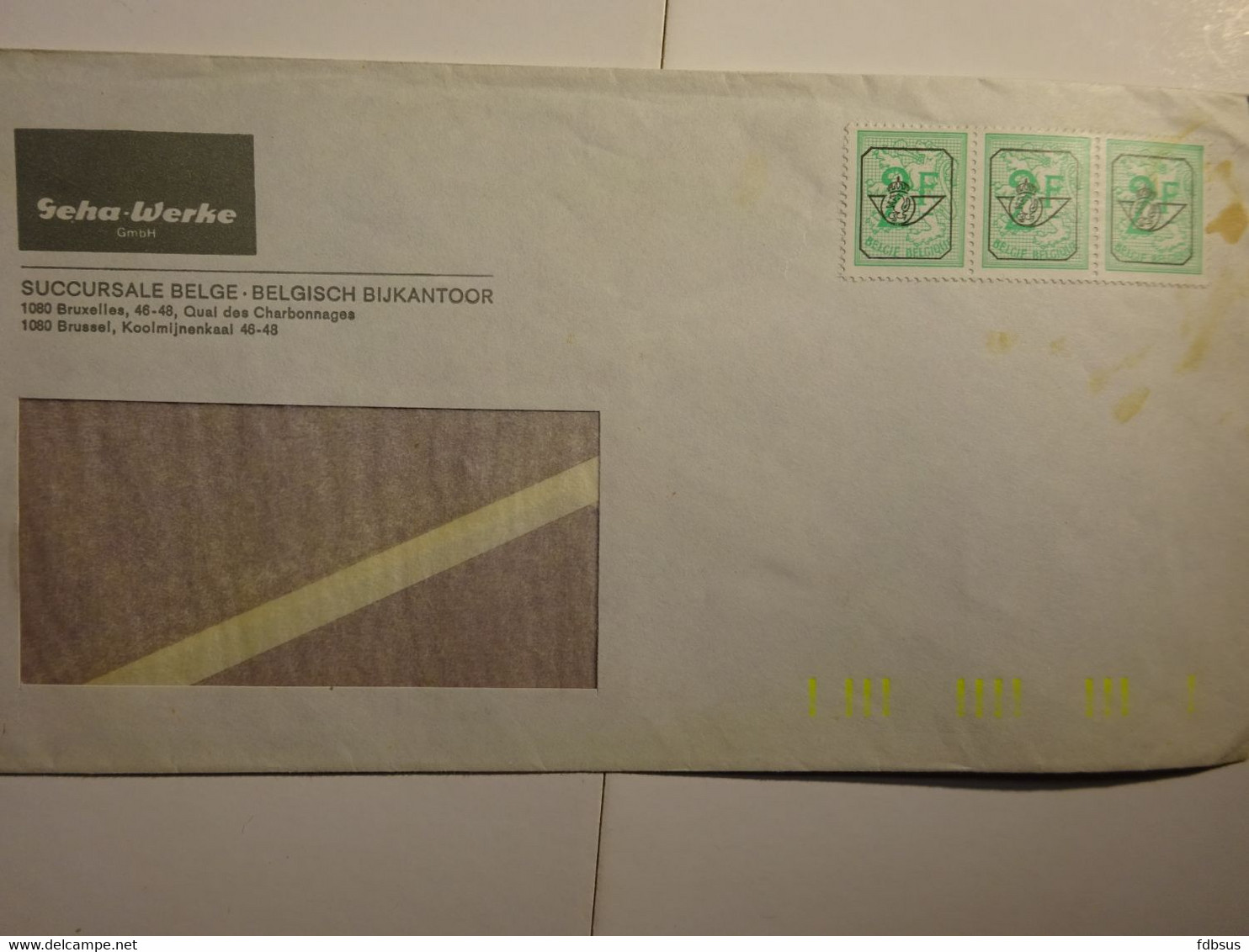 Enveloppe Van GEHA WERKE GmbH Bijkantoor Brussel - Gefr. 3 X 2Fr Zie Scan (s) Voor Zegels, Stempels En Andere Hoofdingen - 1977-1985 Zahl Auf Löwe (Chiffre Sur Lion)