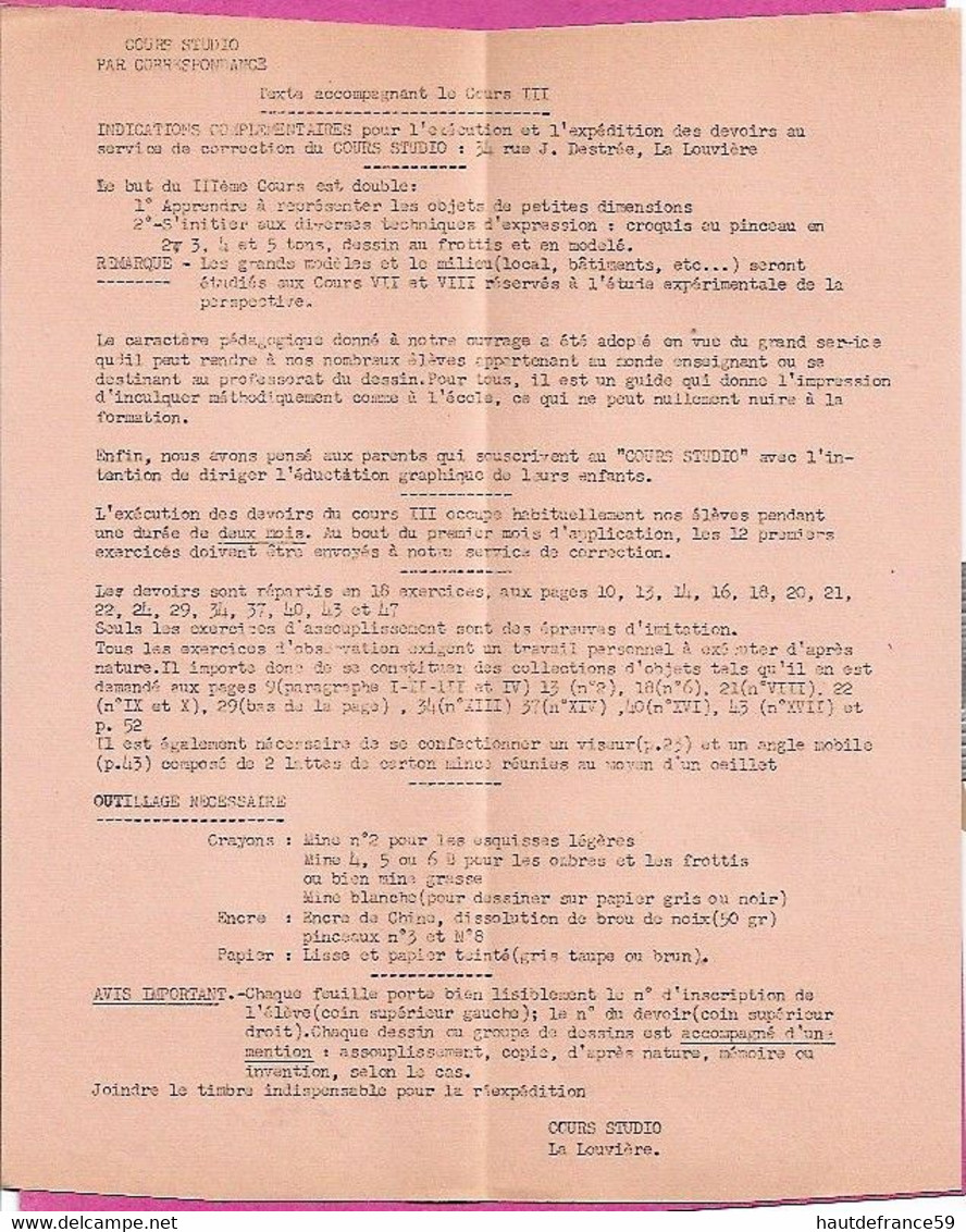 Enseignement Du Dessin COURS STUDIO  1937 LE DESSIN RATIONNEL  Cours III - La Louvière Belgique Nombreux Dessins Schémas - Autres Plans